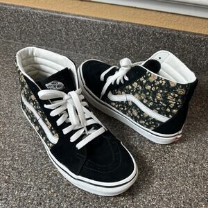Vans Sk8-Hi Black Suede Canvas Floral Sneaker Women 8 Lace Up Skate Shoe Men 6.5
